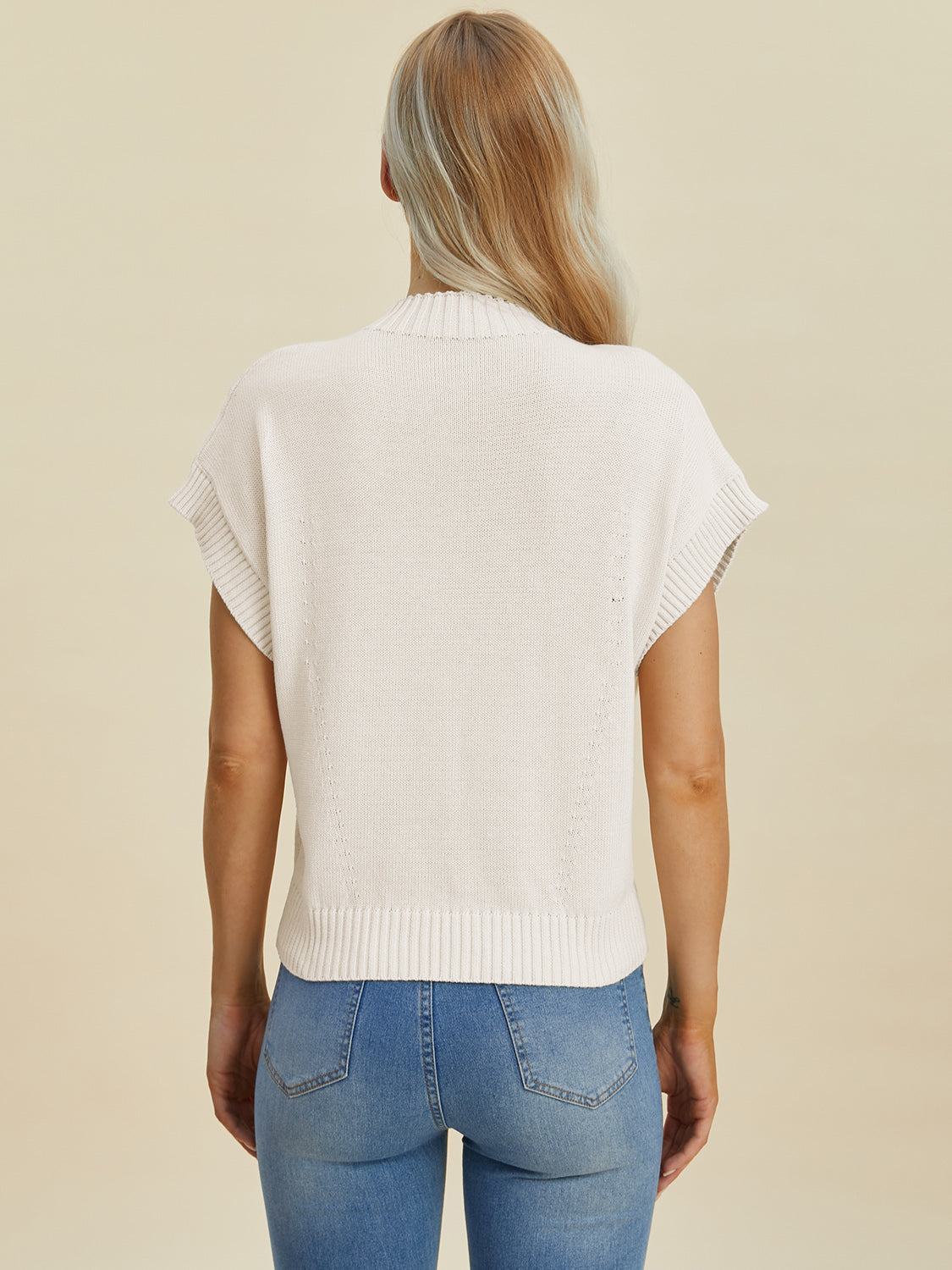 Double Take Full Size Mock Neck Short Sleeve Sweater - UrbanEthereal