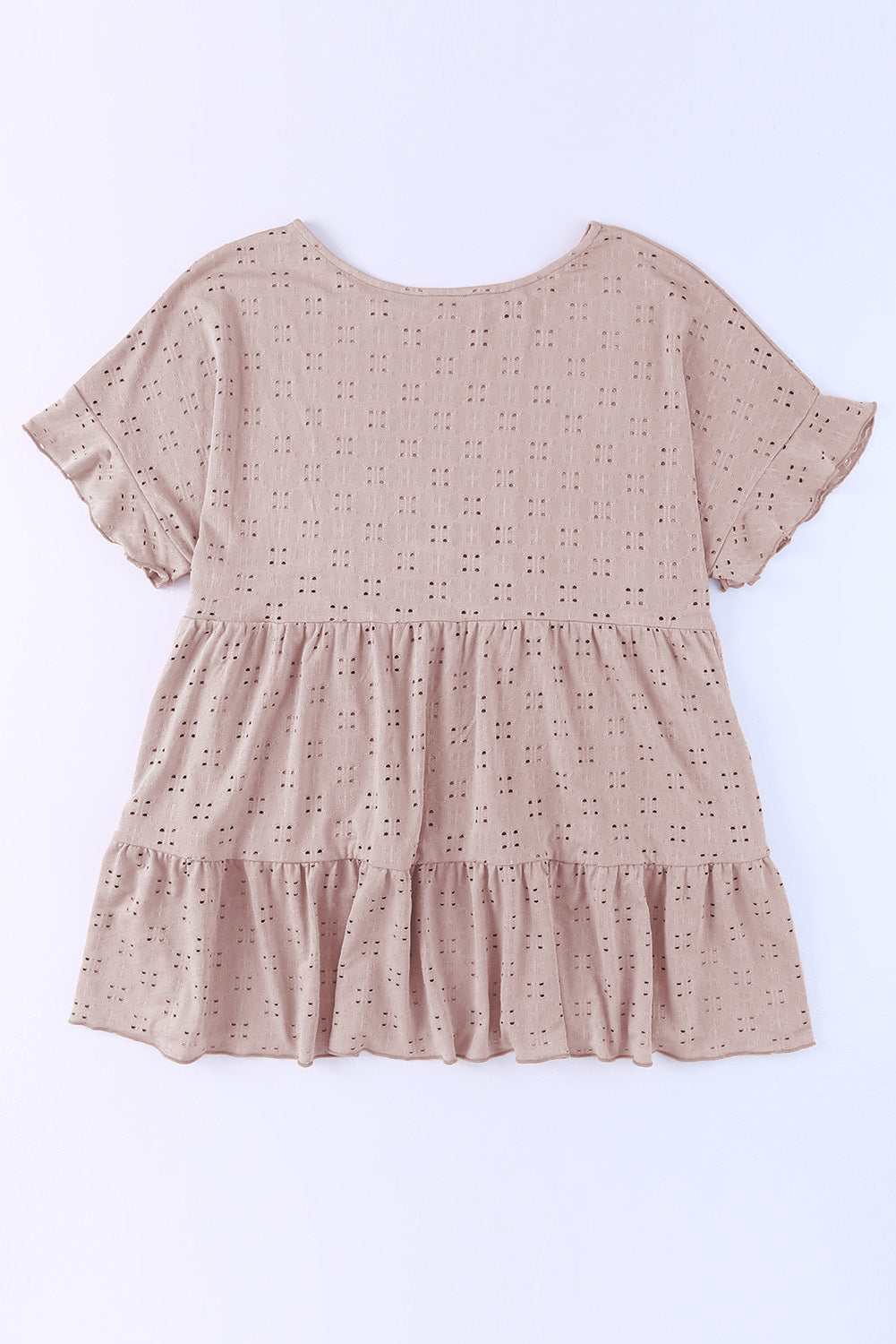 Plus Size Eyelet Round Neck Short Sleeve Blouse - UrbanEthereal