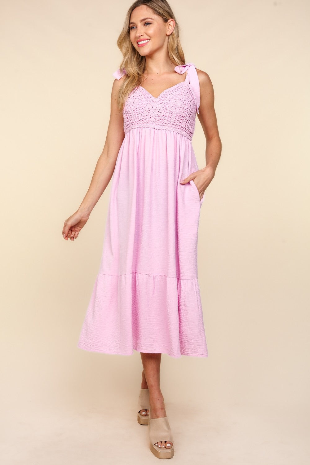 Haptics Crochet Lace Ruffle Hem Cami Midi Dress - UrbanEthereal