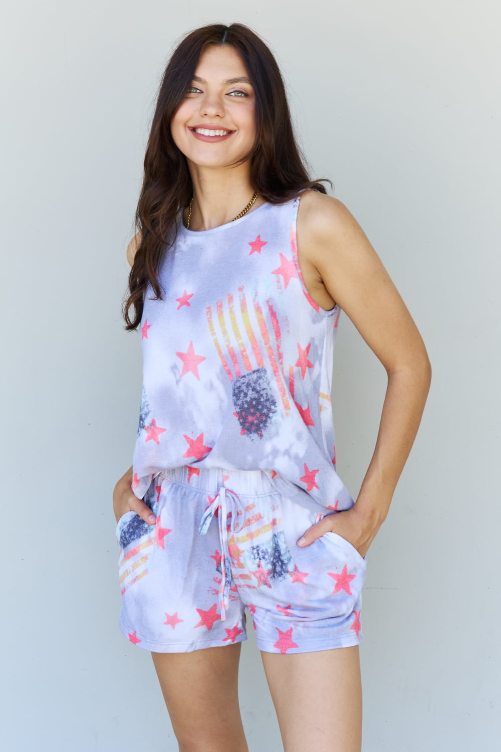 ODDI Full Size Tie-Dye Star Printed Loungewear Set - UrbanEthereal