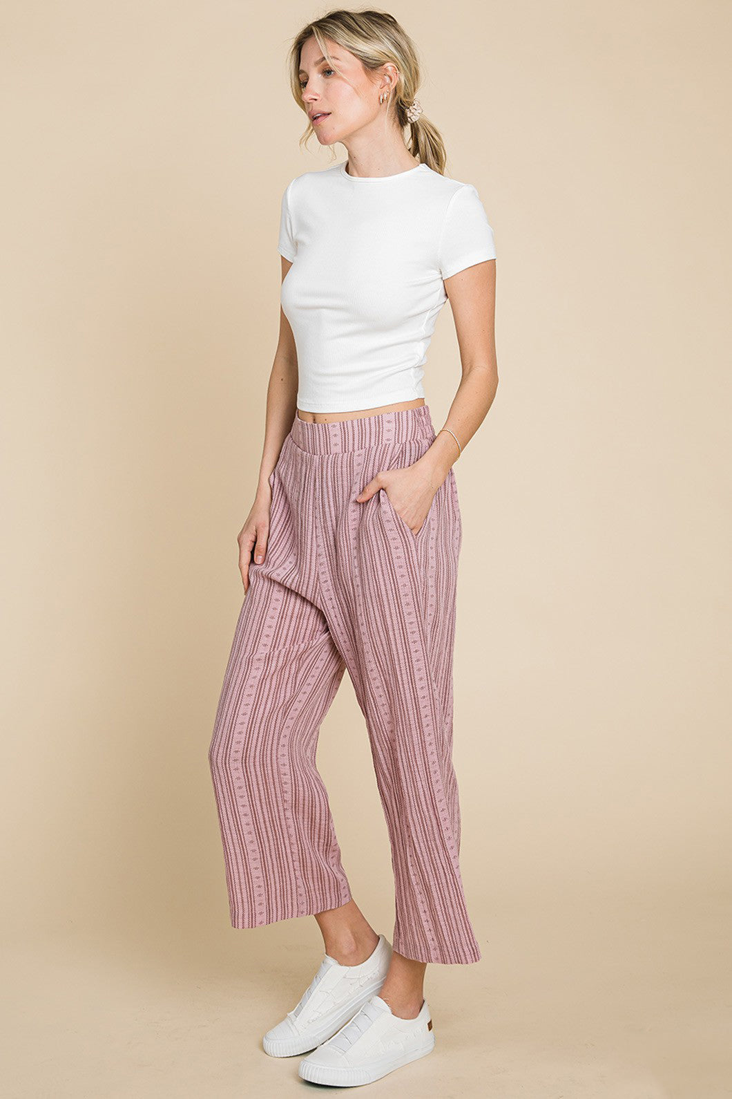 Cotton Bleu by Nu Lab Striped Elastic Waist Wide Leg Pants - UrbanEthereal