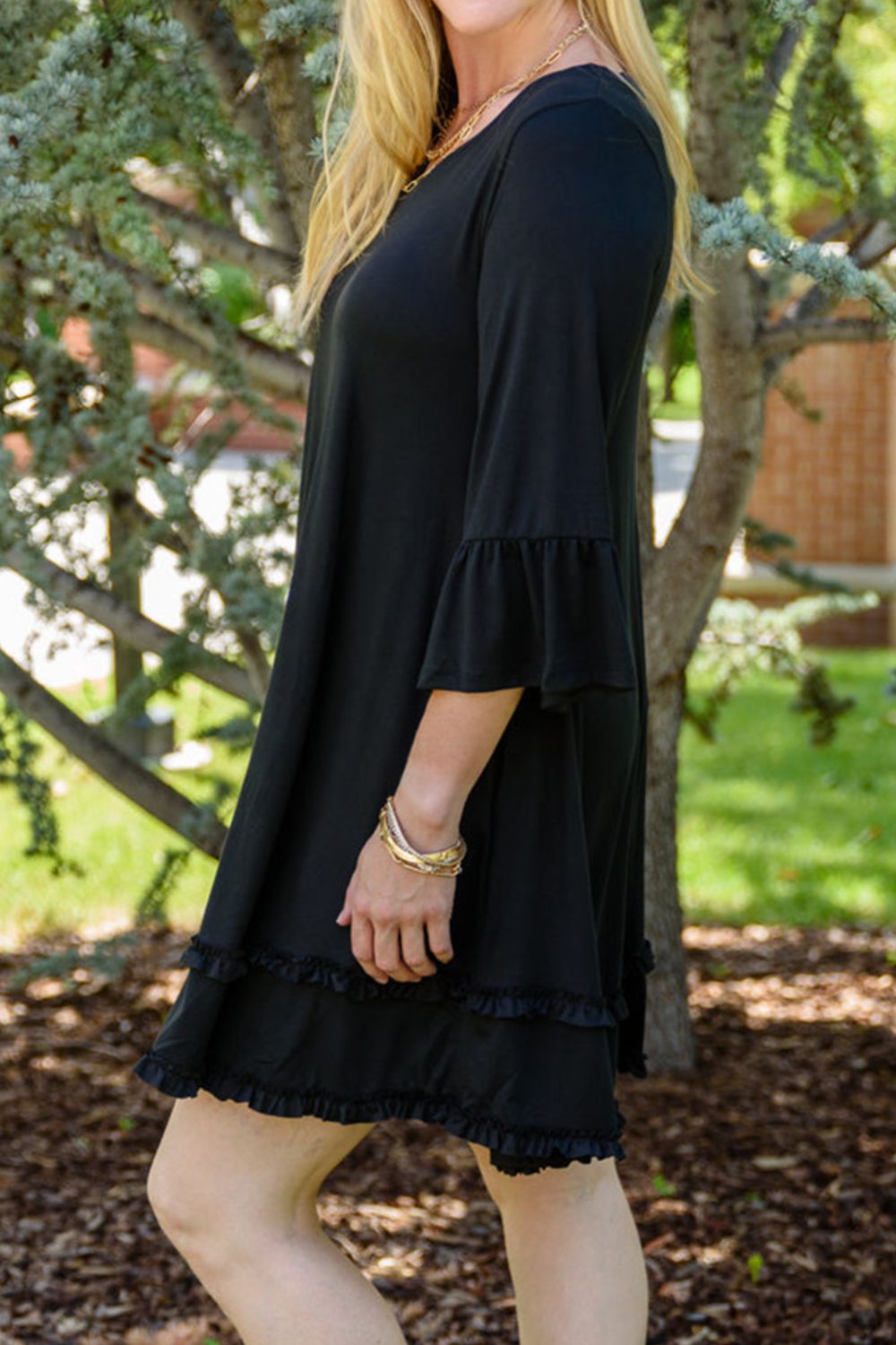 Plus Size Frill Trim Flounce Sleeve Dress - UrbanEthereal