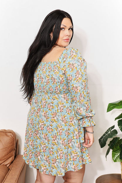 Floral Smocked Flounce Sleeve Square Neck Dress - UrbanEthereal