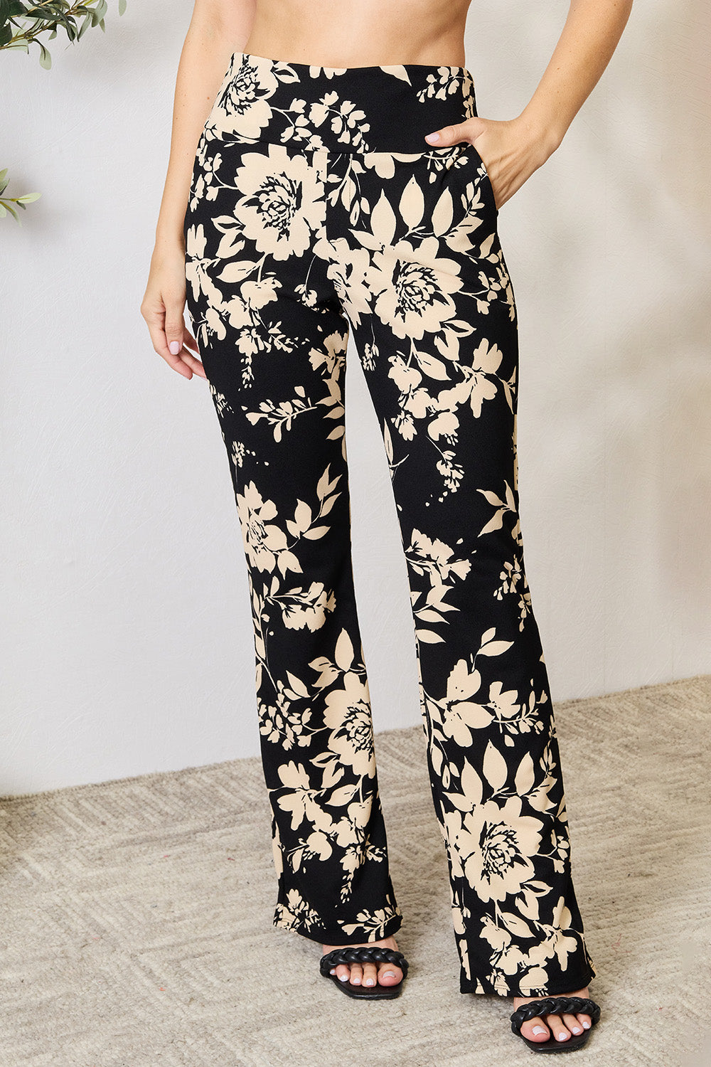 Heimish Full Size High Waist Floral Flare Pants - UrbanEthereal