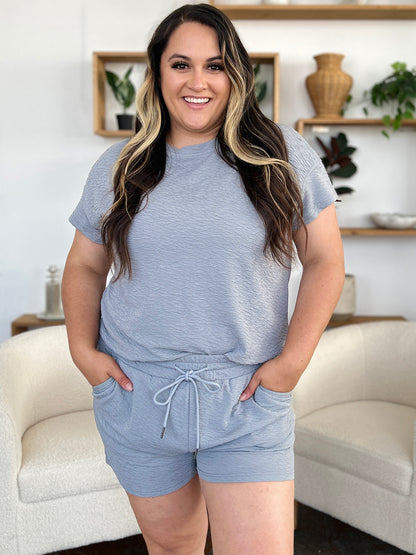Double Take Full Size Texture Short Sleeve T-Shirt and Drawstring Shorts Set - UrbanEthereal