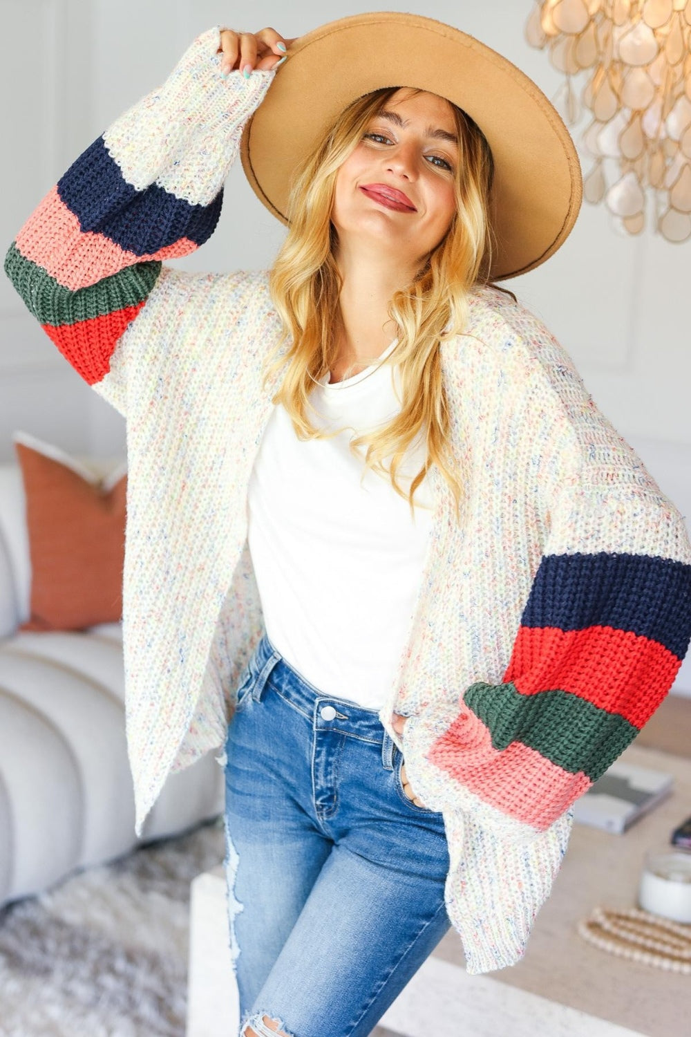 Haptics Full Size Color Block Open Front Cardigan - UrbanEthereal