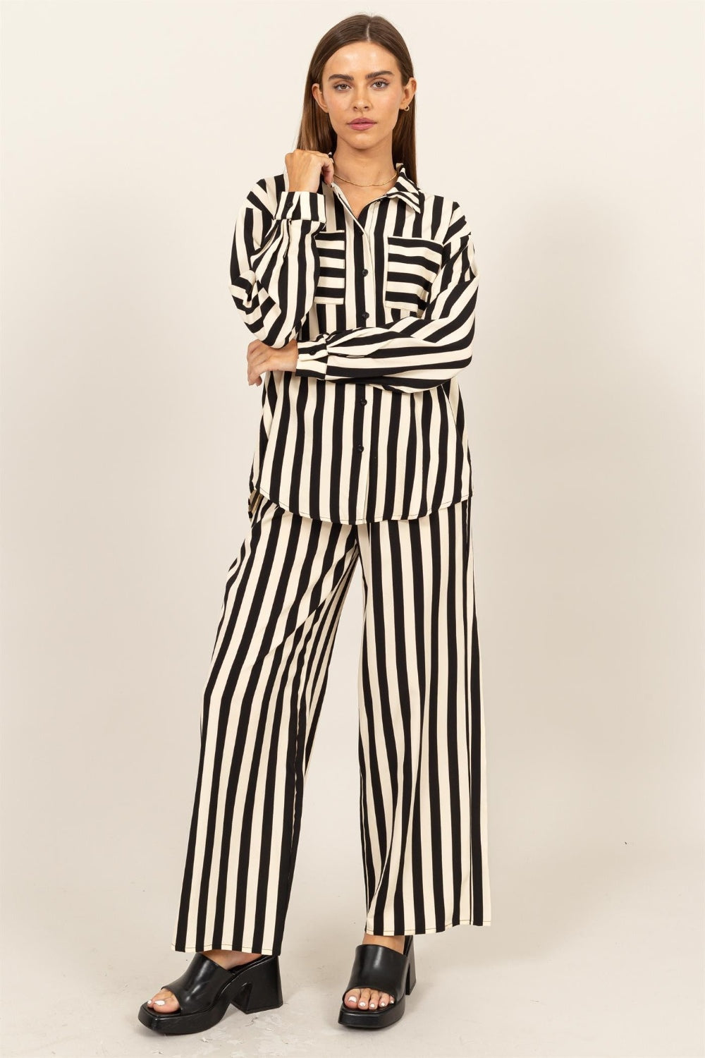 HYFVE Striped Button Up Shirt and Pants Set - UrbanEthereal