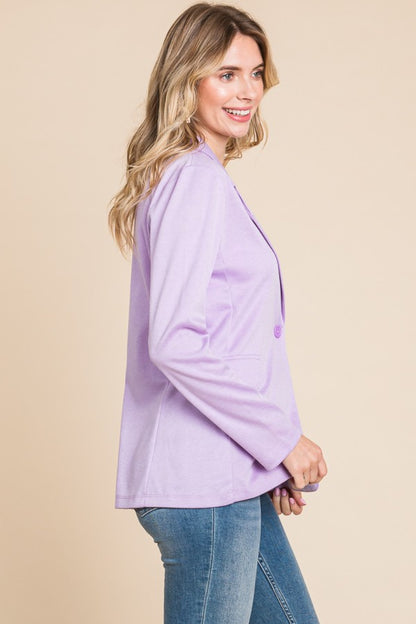 Culture Code Button Up Long Sleeve Slit Blazer - UrbanEthereal