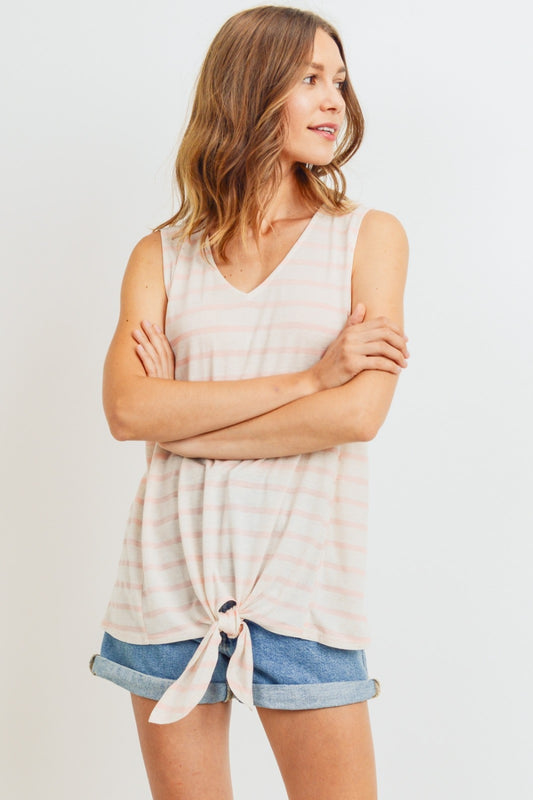 Cotton Bleu by Nu Label Sleeveless Front Tie Striped Top - UrbanEthereal