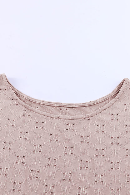 Plus Size Eyelet Round Neck Short Sleeve Blouse - UrbanEthereal