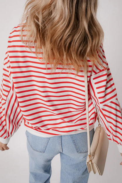 Striped Dropped Shoulder Long Sleeve Sweatshirt