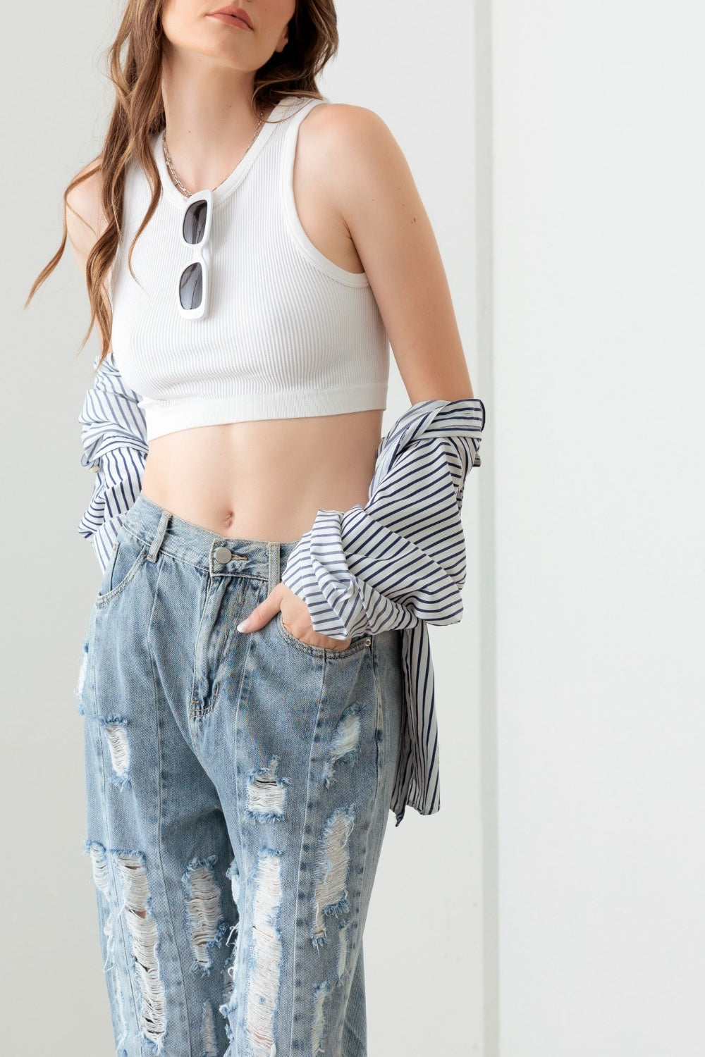 Litz La Washed Barrel Leg High Waist Distressed Jeans - UrbanEthereal