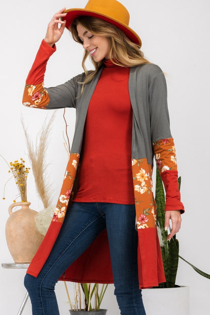 Celeste Full Size Floral Color Block Open Front Cardigan - UrbanEthereal