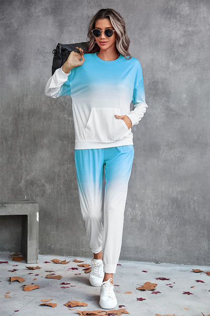 Gradient Round Neck Sweatshirt and Joggers Set