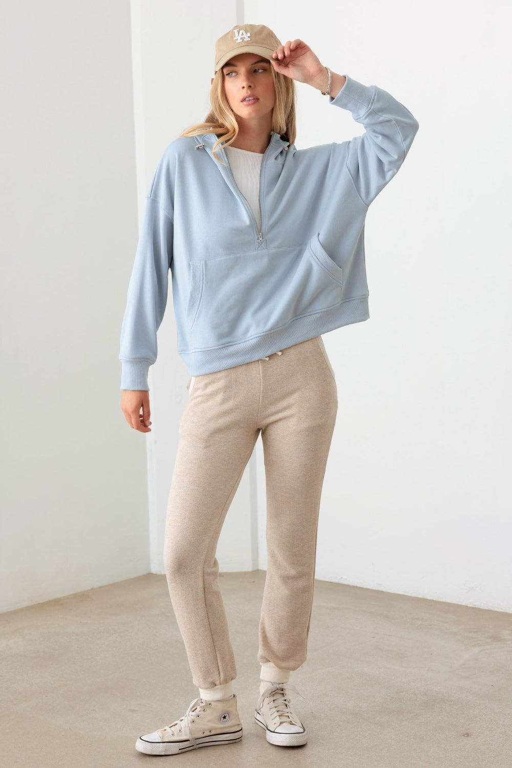 Le Lis Half Zip Drawstring Mock Neck Hoodie - UrbanEthereal