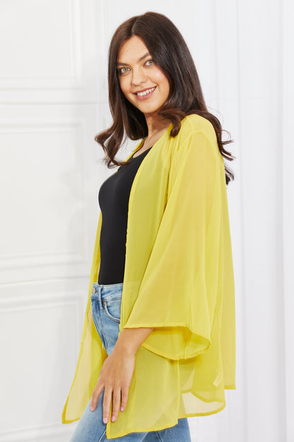 Melody Just Breathe Full Size Chiffon Kimono in Yellow - UrbanEthereal