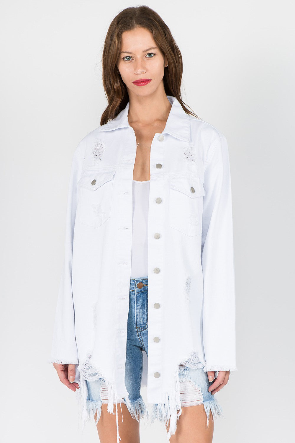 American Bazi Distressed Frayed Hem Denim Jacket - UrbanEthereal