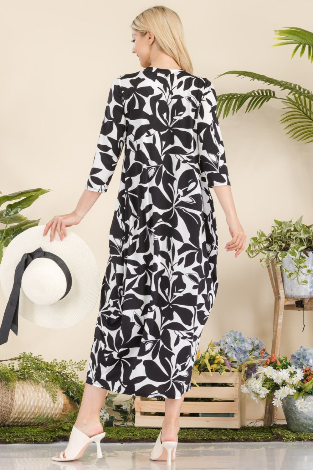 Celeste Full Size Printed Contrast Dress with Pockets - UrbanEthereal