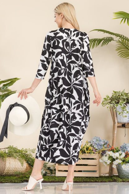 Celeste Full Size Printed Contrast Dress with Pockets - UrbanEthereal