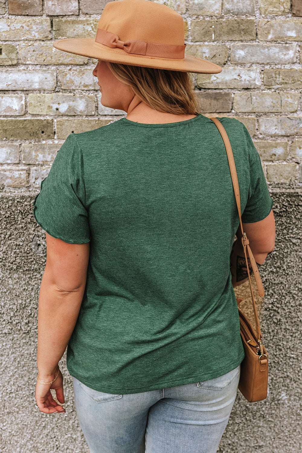 Plus Size V-Neck Petal Sleeve Blouse - UrbanEthereal