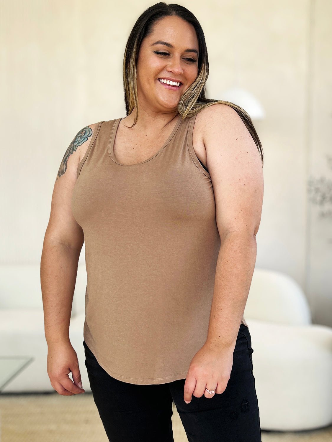 Basic Bae Full Size Round Neck Curved Hem Tank - UrbanEthereal