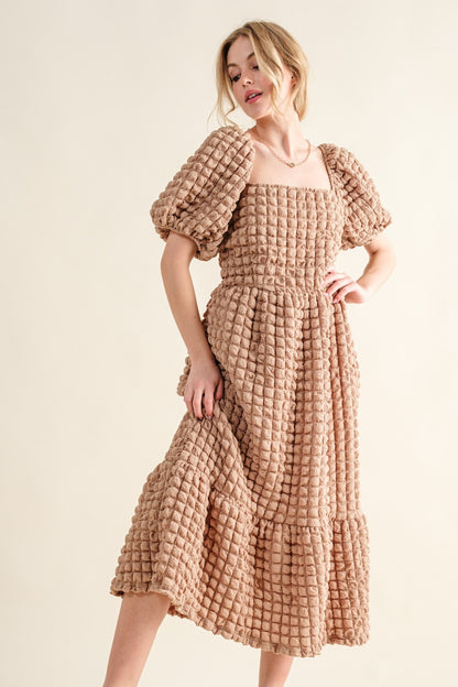 And The Why Full Size Square Neck Puff Sleeve Dress - UrbanEthereal