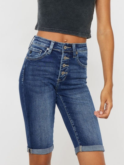 Kancan Full Size Cat's Whiskers Button Fly Denim Shorts - UrbanEthereal
