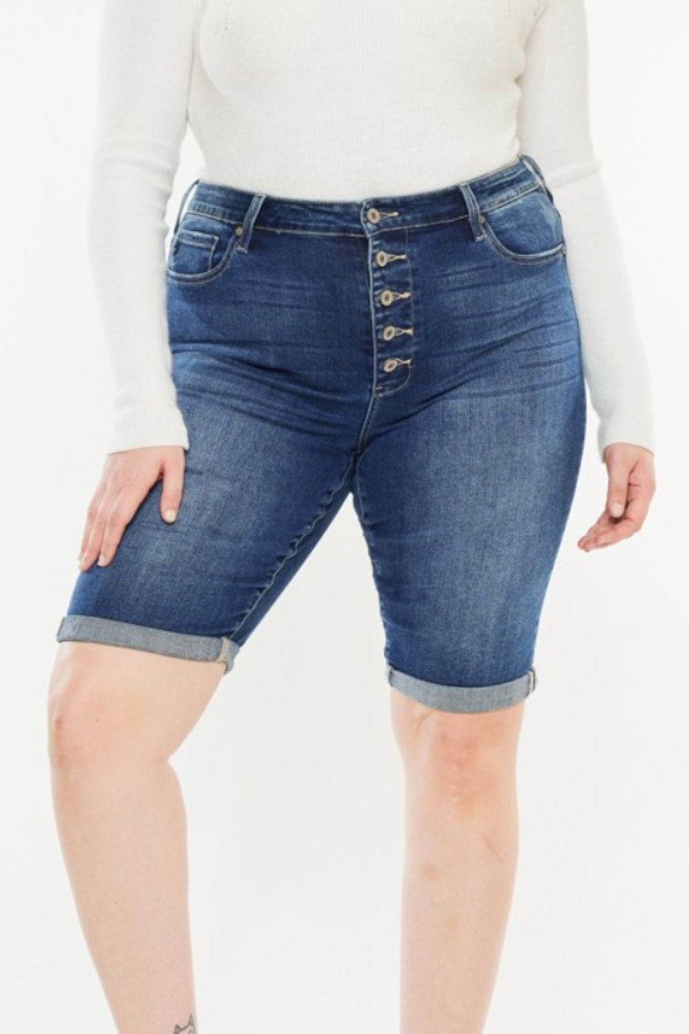 Kancan Full Size Cat's Whiskers Button Fly Denim Shorts - UrbanEthereal