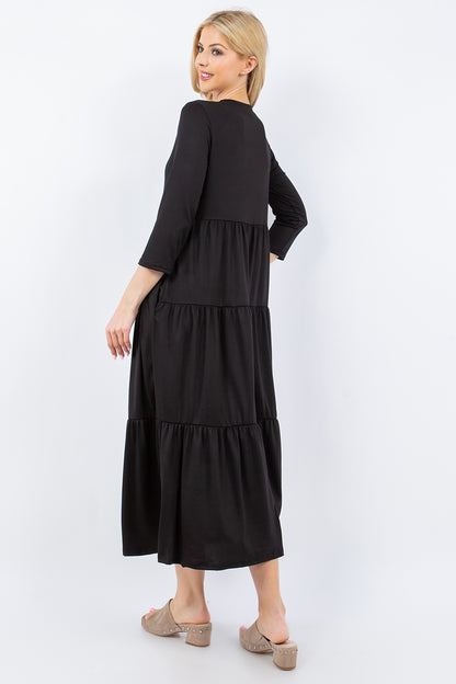 Celeste Full Size Tiered Midi Dress with Pockets