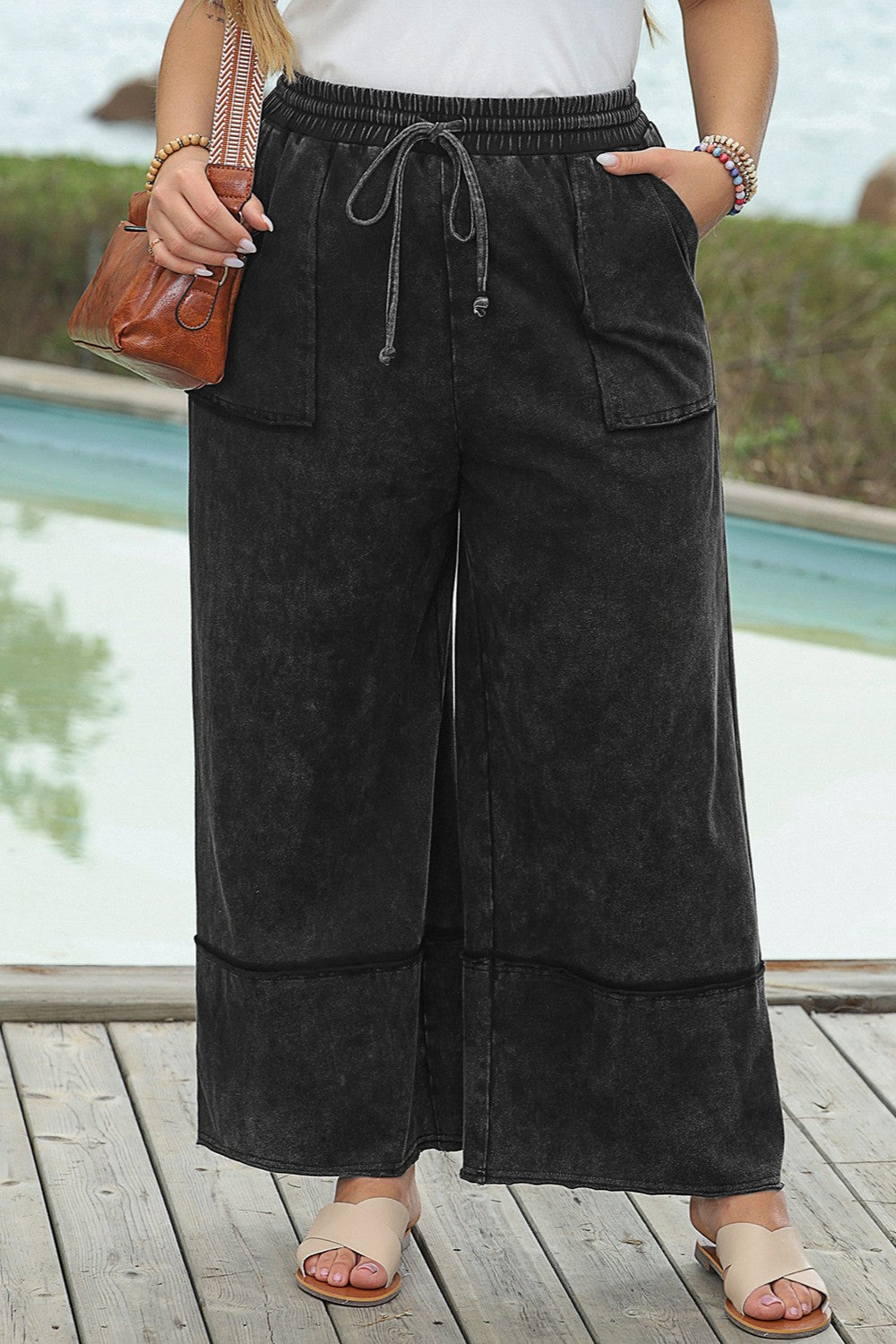 Plus Size Drawstring Wide Leg Pants - UrbanEthereal