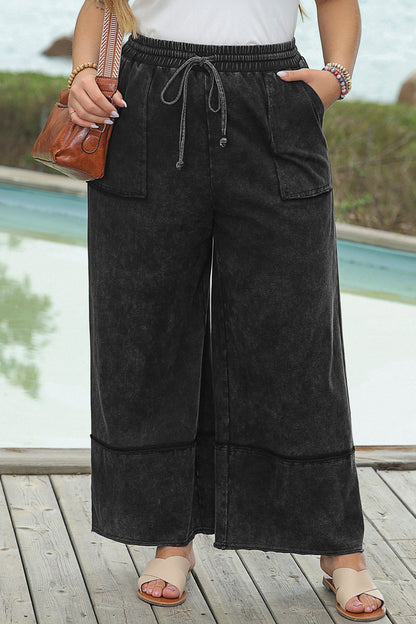 Plus Size Drawstring Wide Leg Pants - UrbanEthereal