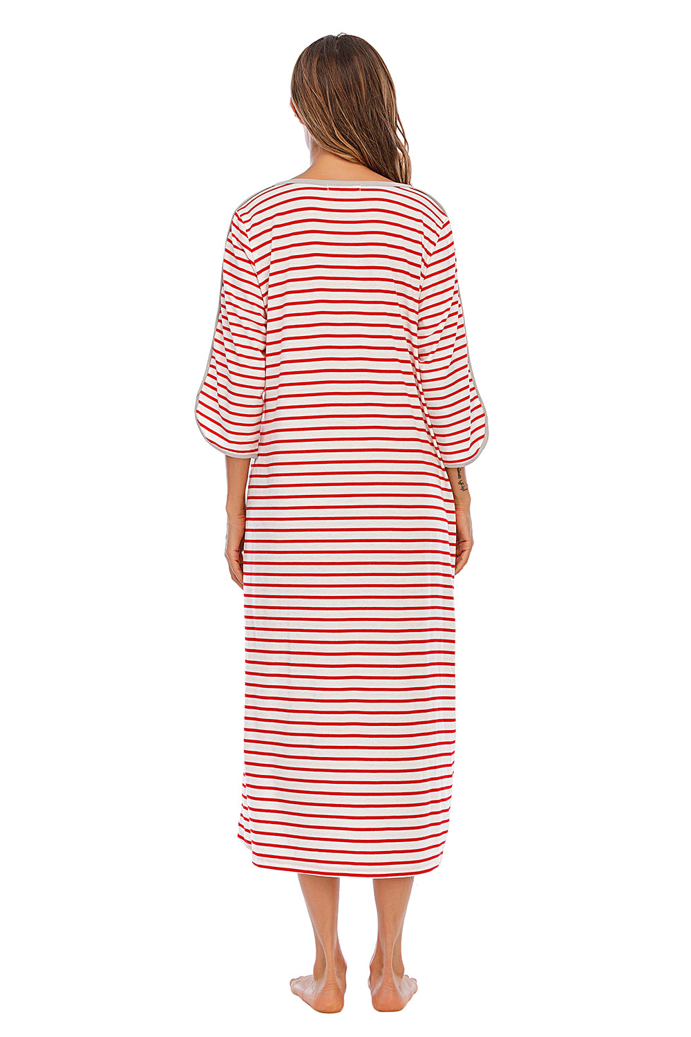 Round Neck Three-Quarter Sleeve Midi Night Dress