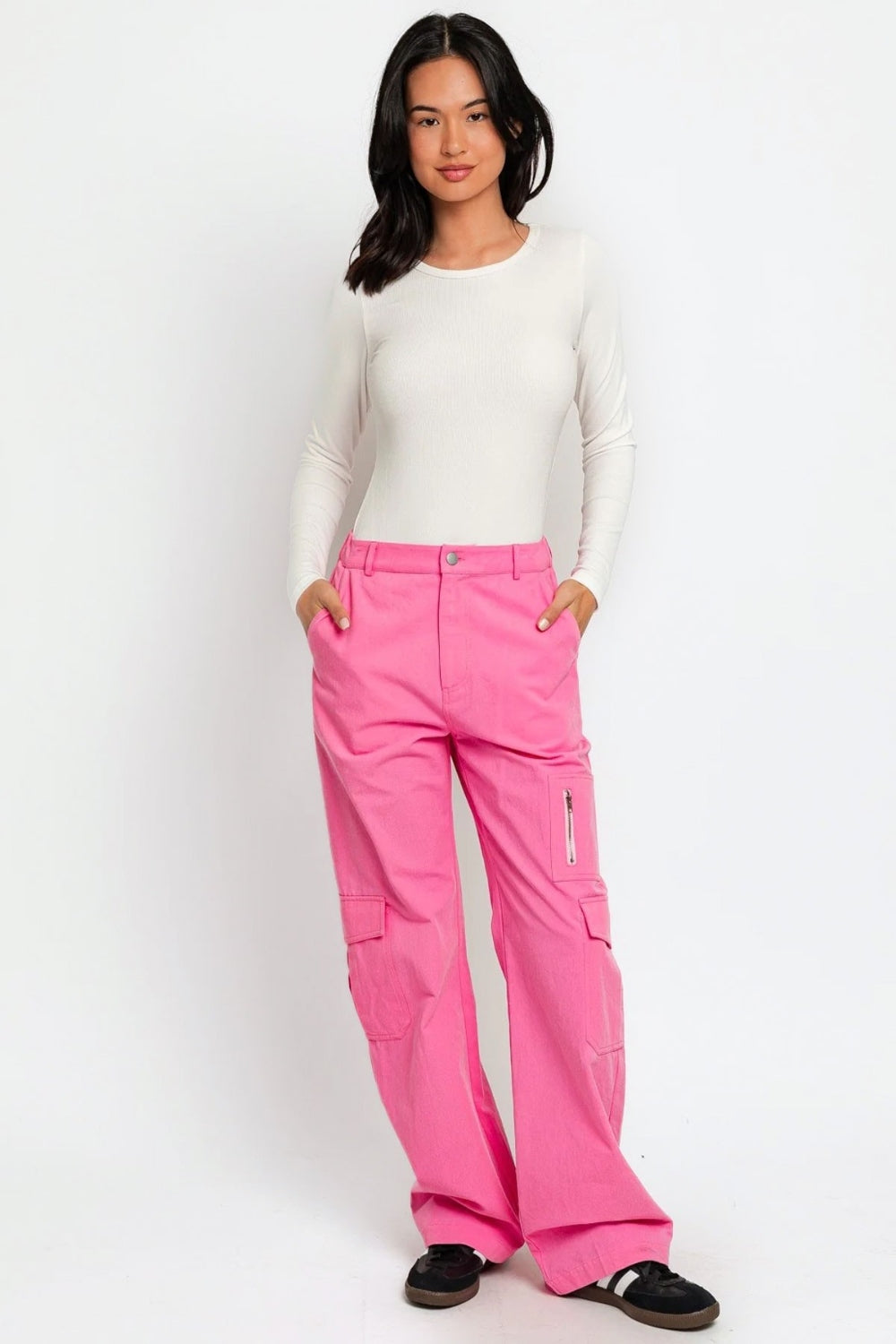 Le Lis High Waisted Wide Leg Cargo Pants with Pockets - UrbanEthereal