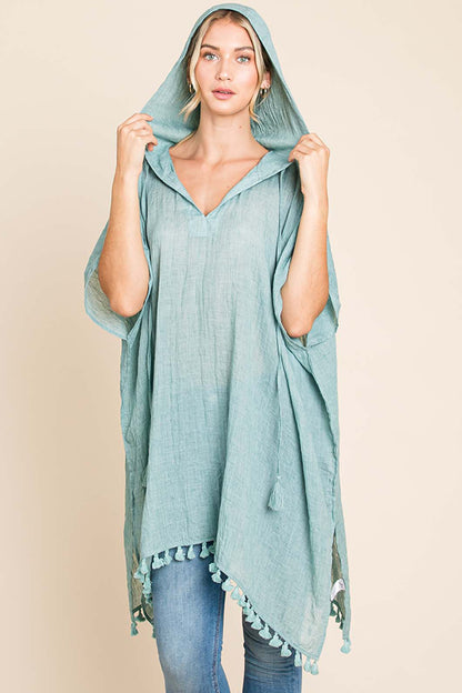 Cotton Bleu by Nu Label Tassel Hem Hooded Cover Up - UrbanEthereal