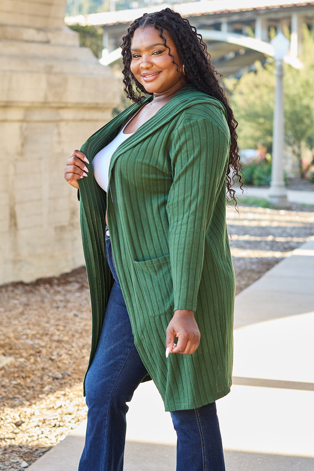 Basic Bae Full Size Hooded Sweater Cardigan - UrbanEthereal