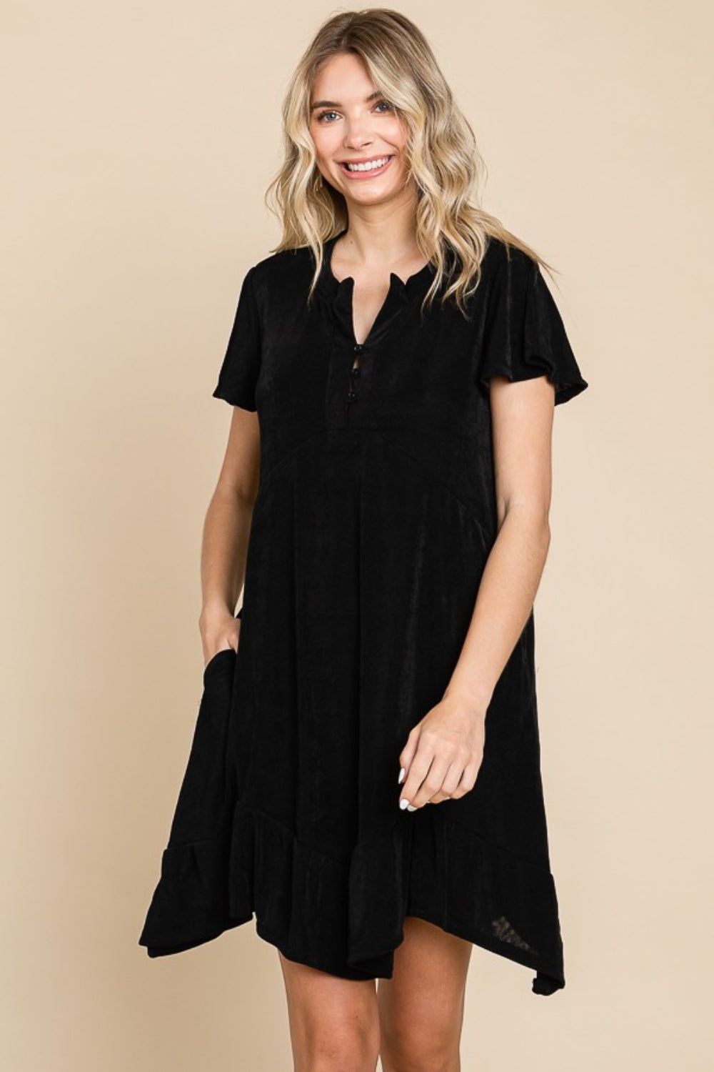 Culture Code Full Size Short Sleeve Ruffled Asymmetric Hem Dress - UrbanEthereal