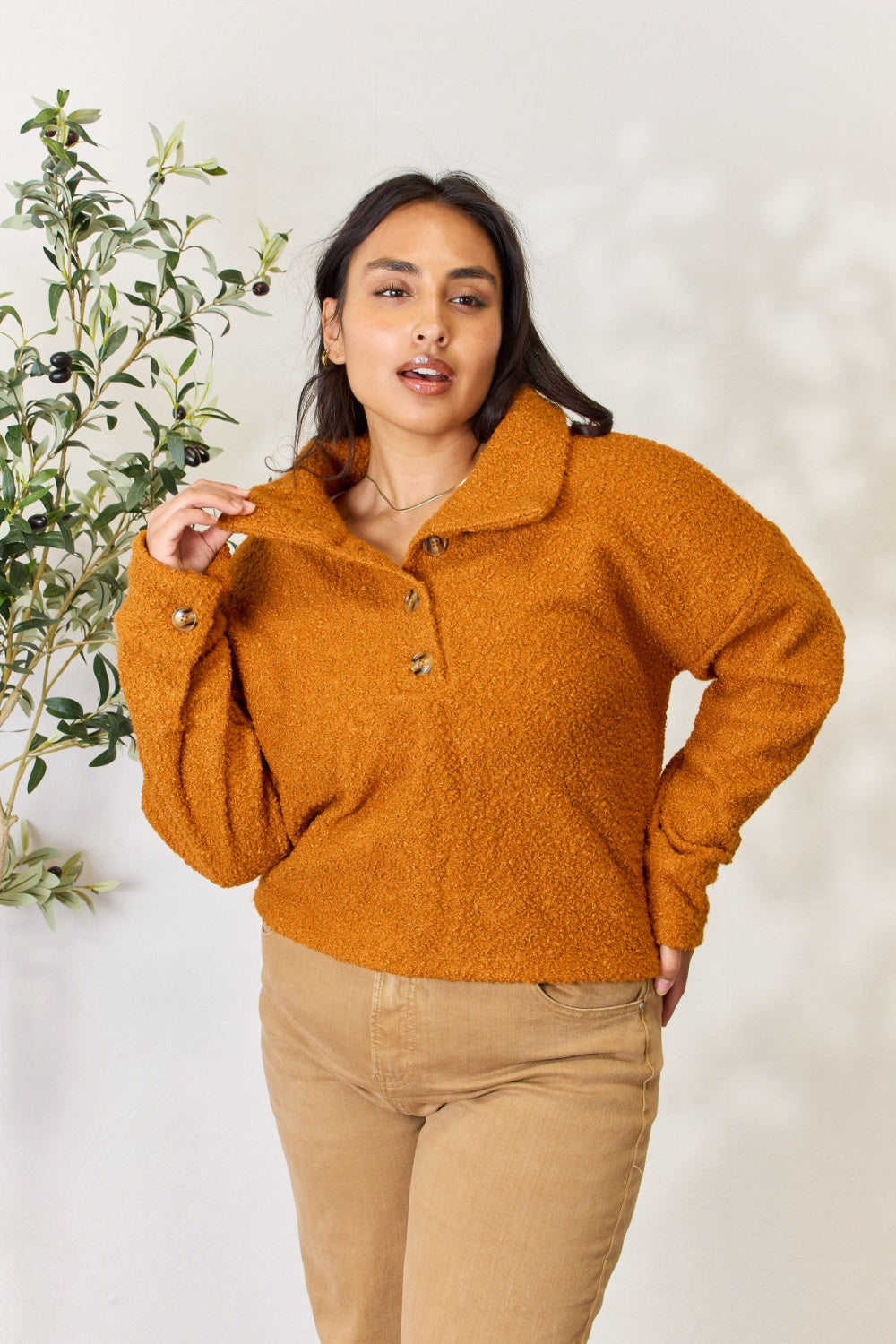 Culture Code Full Size Half Button Turtleneck Sweatshirt - UrbanEthereal