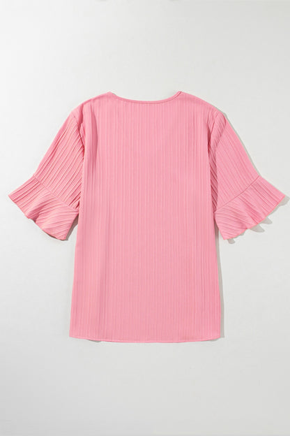 Plus Size V-Neck Half Sleeve Blouse - UrbanEthereal