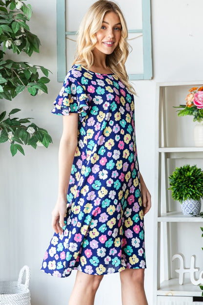 Heimish Full Size Floral Ruffled Short Sleeve Dress with Pockets - UrbanEthereal