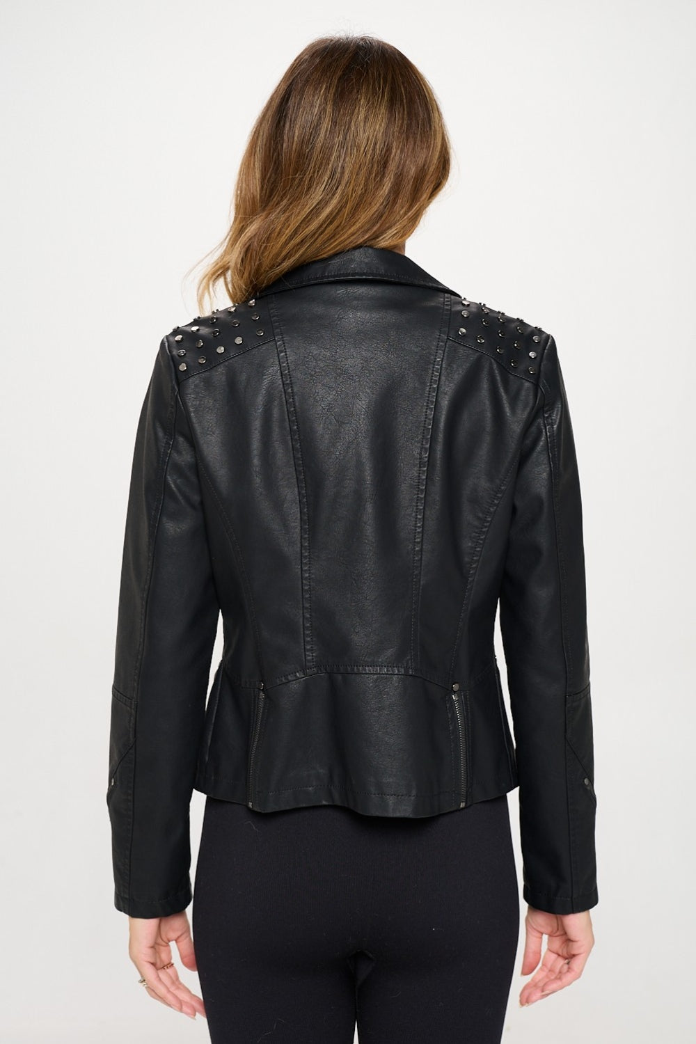 Coalition LA Studded Classic Moto Faux Leather Jacket - UrbanEthereal