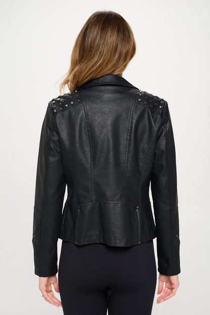 Coalition LA Studded Classic Moto Faux Leather Jacket - UrbanEthereal