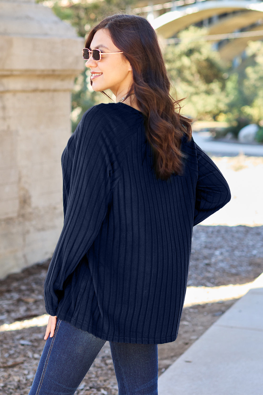 Basic Bae Full Size Ribbed Round Neck Long Sleeve Knit Top - UrbanEthereal
