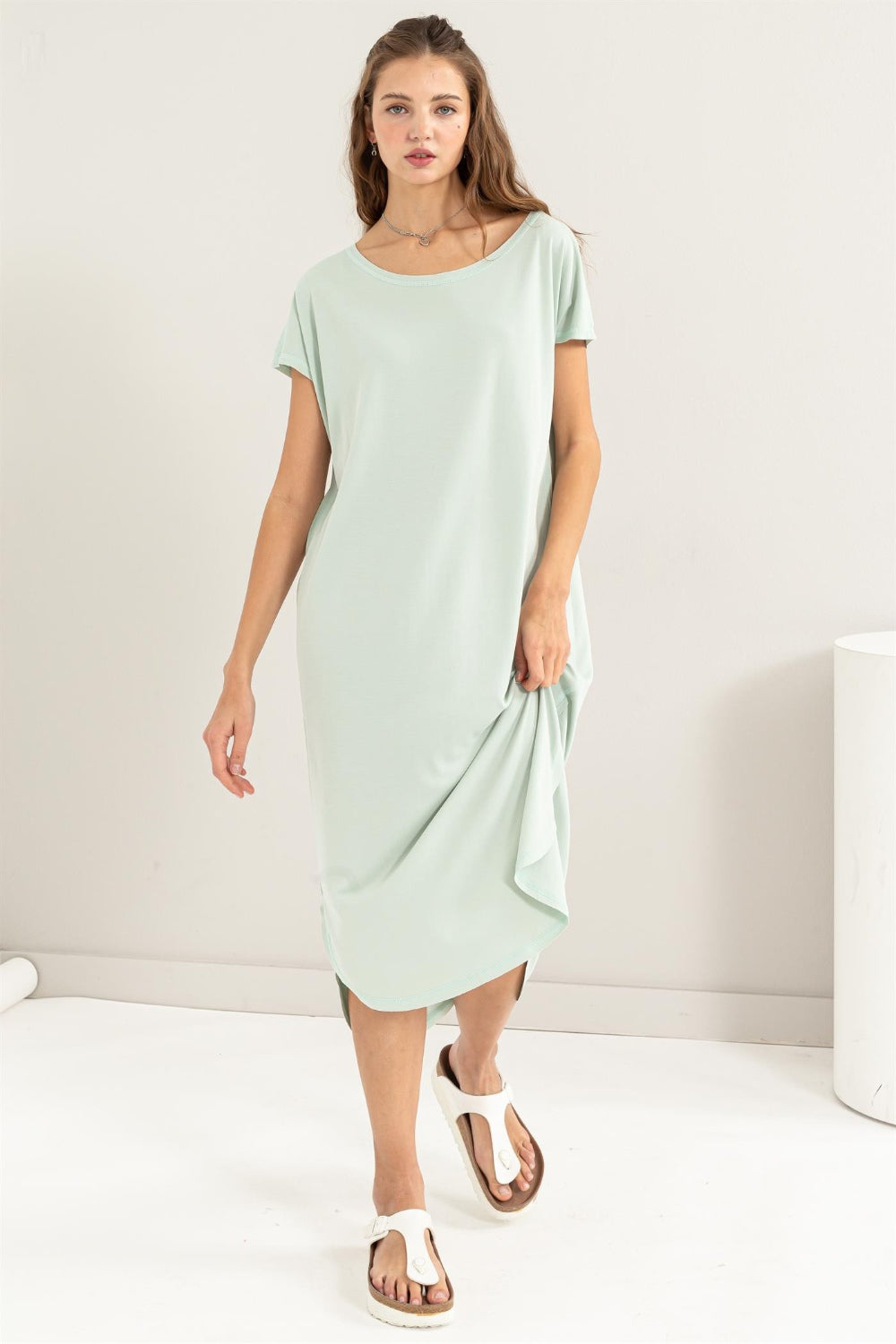 HYFVE Short Sleeve High-Low Slit Midi Dress - UrbanEthereal