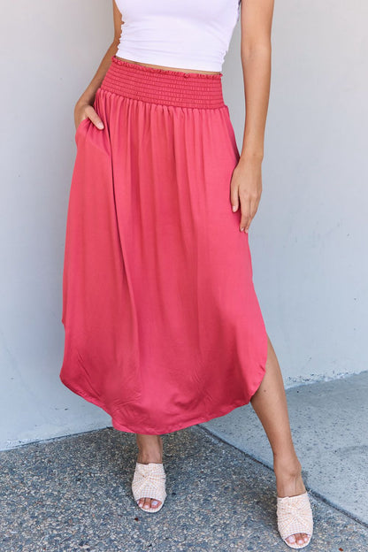 Doublju Comfort Princess Full Size High Waist Scoop Hem Maxi Skirt - UrbanEthereal