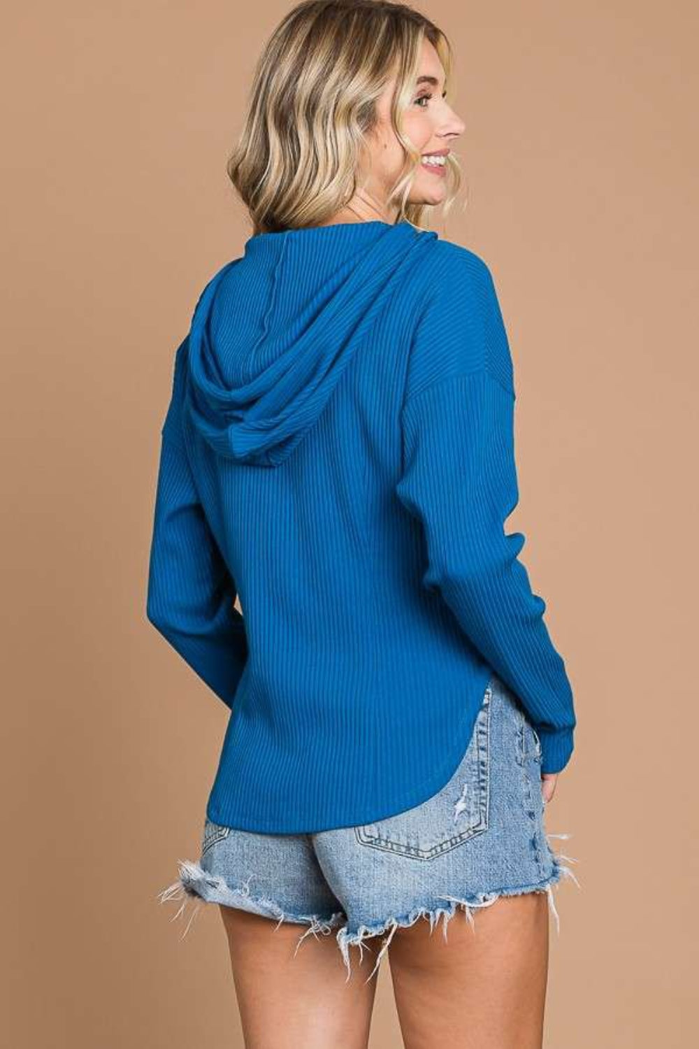 Culture Code Full Size Ribbed Zip Up Drawstring Hooded Jacket - UrbanEthereal