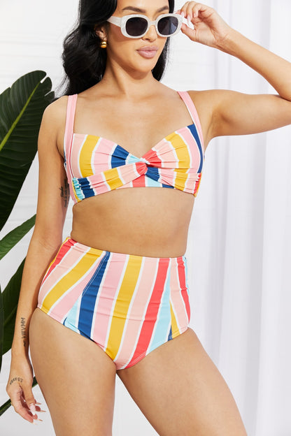 Marina West Swim Take A Dip Twist High-Rise Bikini in Stripe - UrbanEthereal