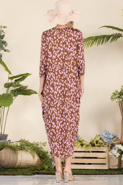 Celeste Full Size Leopard Contrast Dress with Pockets - UrbanEthereal