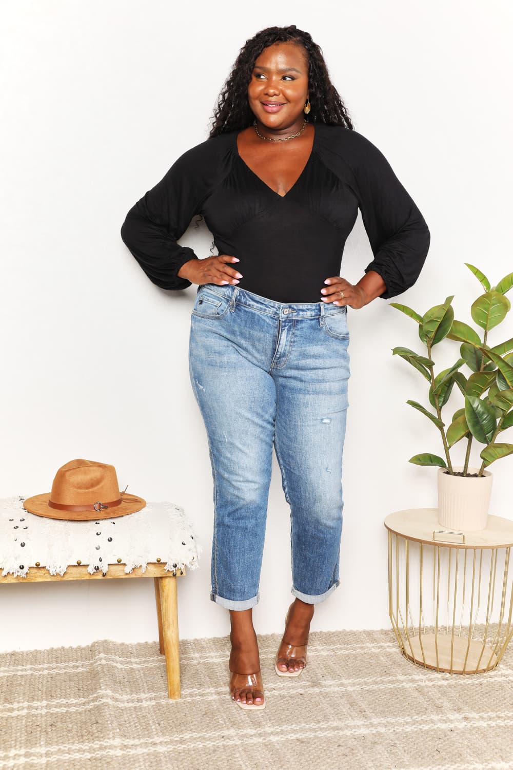 Culture Code Full Size V- Neck Bodysuit - UrbanEthereal
