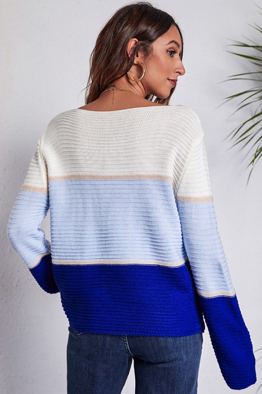 Color Block Horizontal Ribbing Sweater