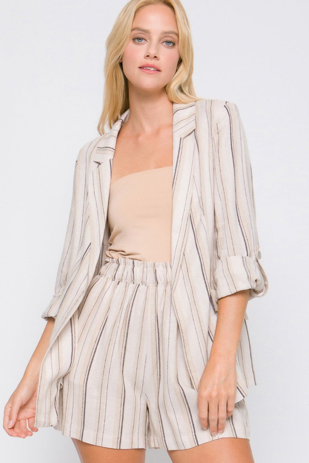 Love Tree Linen Woven Striped Blazer - UrbanEthereal